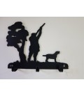 Porte-clés mural en acier représentant un chasseur et son chien