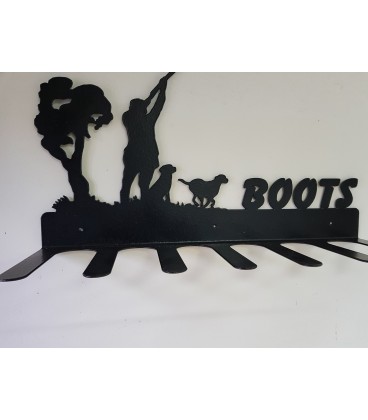 Porte-bottes mural en acier décoré d'une silhouette de chasseur en action - 3 paires
