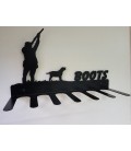 Porte-bottes mural en acier décoré d'une silhouette de chasseur et son chien - 3 paires