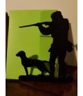Porte-lettres en acier décoré d'une silhouette d'un chasseur en action et son chien
