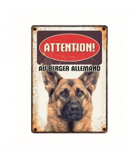 Plaque vintage en métal "Attention au berger allemand"