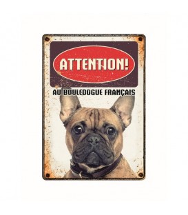 Plaque vintage en métal "Attention au bouledogue français"