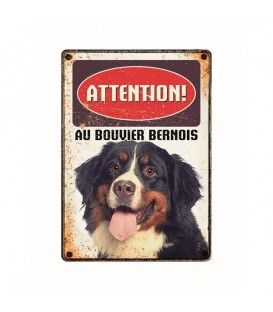 Plaque vintage en métal "Attention au bouvier bernois"