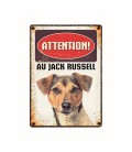 Plaque vintage en métal "Attention au jack russell terrier"
