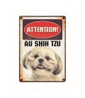 Plaque vintage en métal "Attention au shih tzu"
