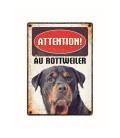 Plaque vintage en métal "Attention au rottweiler"