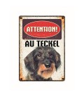 Plaque vintage en métal "Attention au teckel"