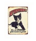 Plaque vintage en métal "Attention chaton gâté"