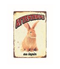 Plaque vintage en métal "Attention au lapin"