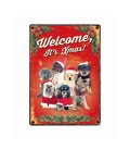 Plaque vintage en métal "Welcome it's Christmas" (chiens)