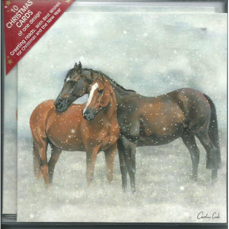 10 Cartes de Noël chevaux sous la neige et leurs enveloppes