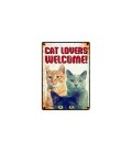 Plaque vintage en métal "Bienvenue aux amoureux des chats""