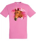 T-SHIRT ROSE - CHEVAL- Taille L